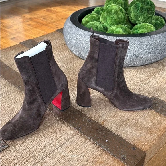 Christian Louboutin turelastic brown cosme suede ankle boot 85mm sz 39.5 - Picture 7 of 12